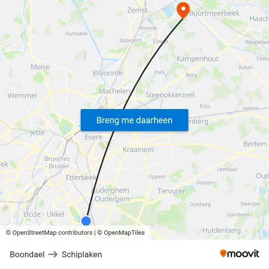 Boondael to Schiplaken map