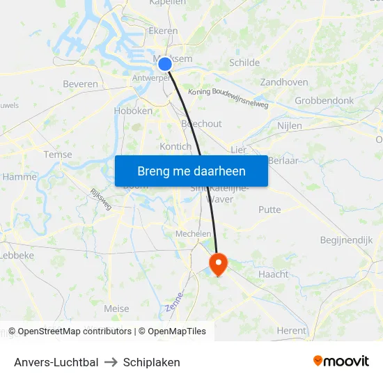 Anvers-Luchtbal to Schiplaken map