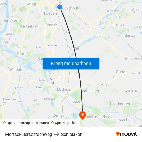 Mortsel-Liersesteenweg to Schiplaken map