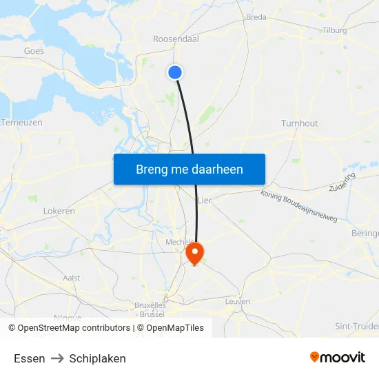 Essen to Schiplaken map