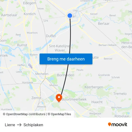 Lierre to Schiplaken map