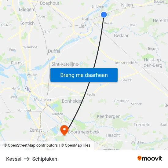 Kessel to Schiplaken map