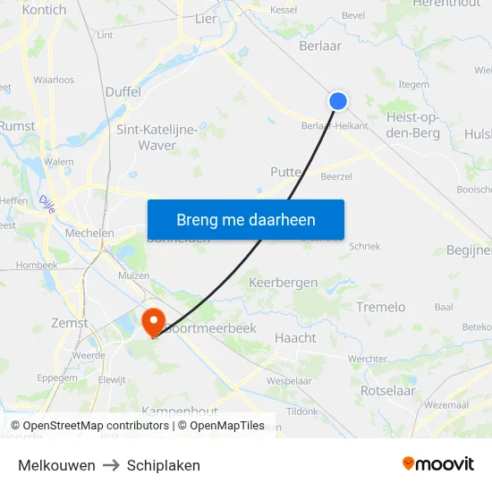 Melkouwen to Schiplaken map