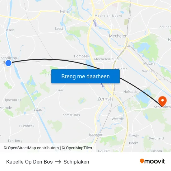 Kapelle-Op-Den-Bos to Schiplaken map
