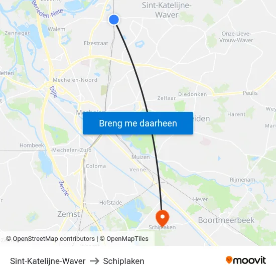 Sint-Katelijne-Waver to Schiplaken map