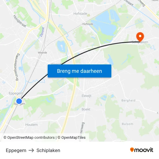 Eppegem to Schiplaken map