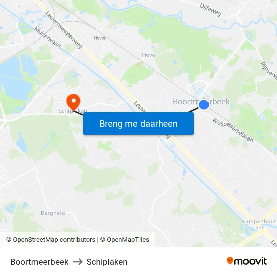 Boortmeerbeek to Schiplaken map