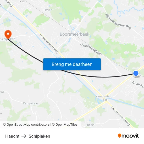 Haacht to Schiplaken map