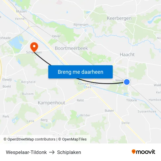Wespelaar-Tildonk to Schiplaken map