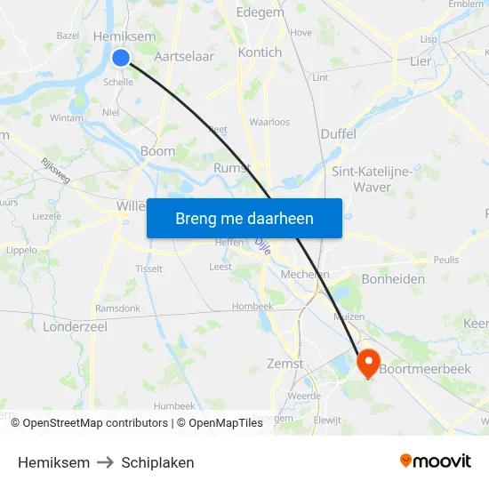 Hemiksem to Schiplaken map