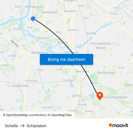 Schelle to Schiplaken map