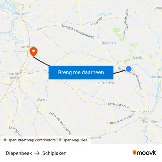 Diepenbeek to Schiplaken map