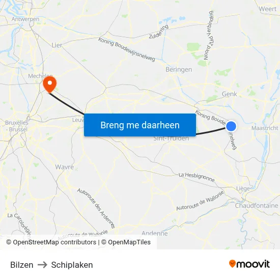 Bilzen to Schiplaken map
