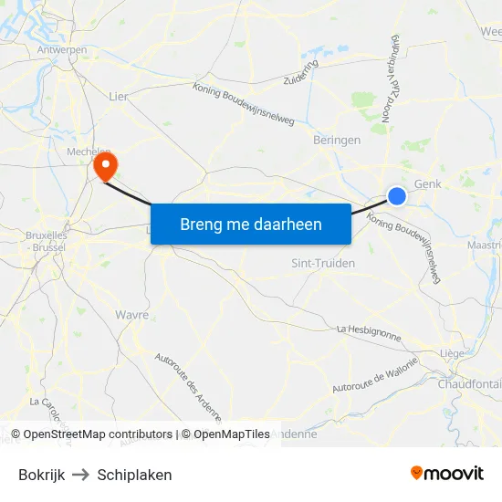 Bokrijk to Schiplaken map