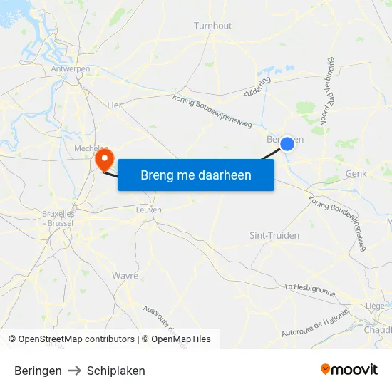 Beringen to Schiplaken map