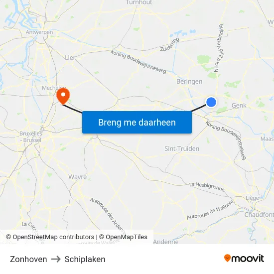 Zonhoven to Schiplaken map