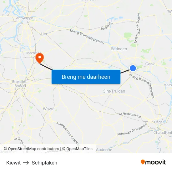 Kiewit to Schiplaken map