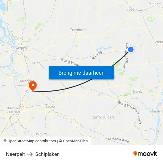 Neerpelt to Schiplaken map