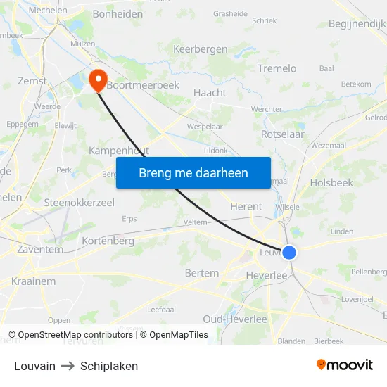 Louvain to Schiplaken map