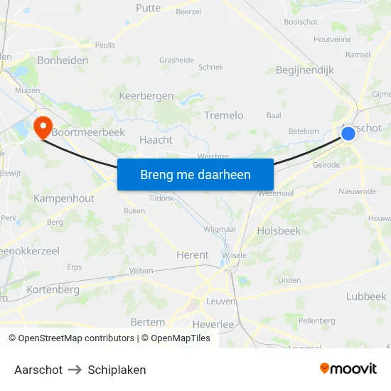 Aarschot to Schiplaken map