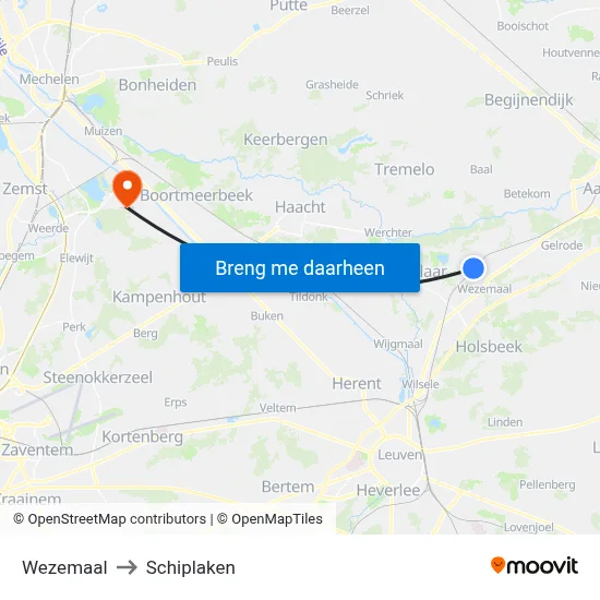 Wezemaal to Schiplaken map