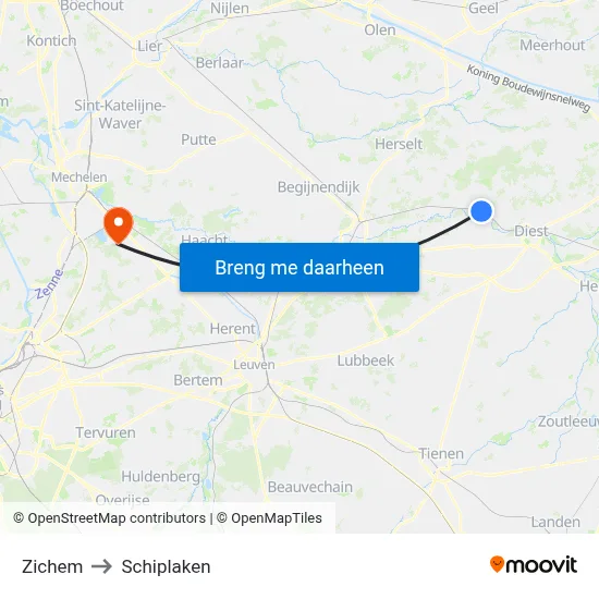Zichem to Schiplaken map