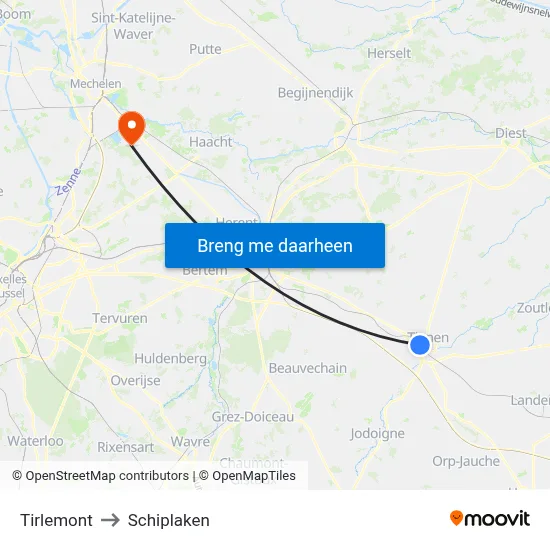 Tirlemont to Schiplaken map