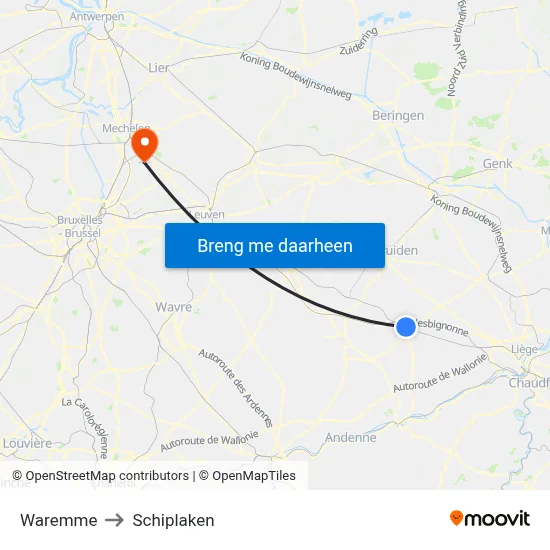 Waremme to Schiplaken map