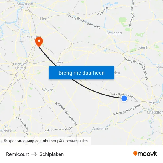 Remicourt to Schiplaken map