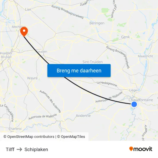 Tilff to Schiplaken map