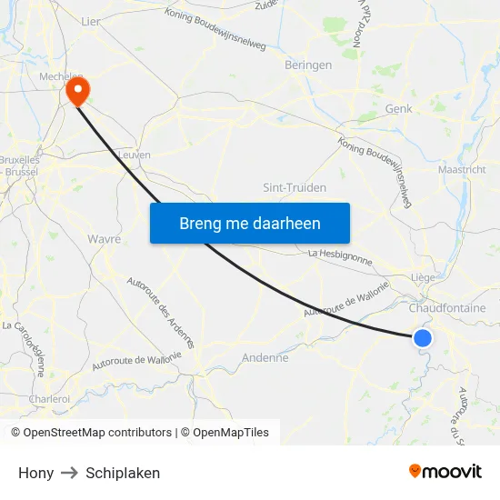 Hony to Schiplaken map