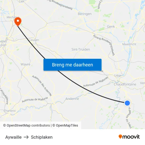 Aywaille to Schiplaken map