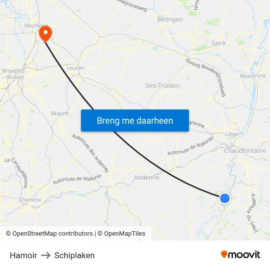 Hamoir to Schiplaken map