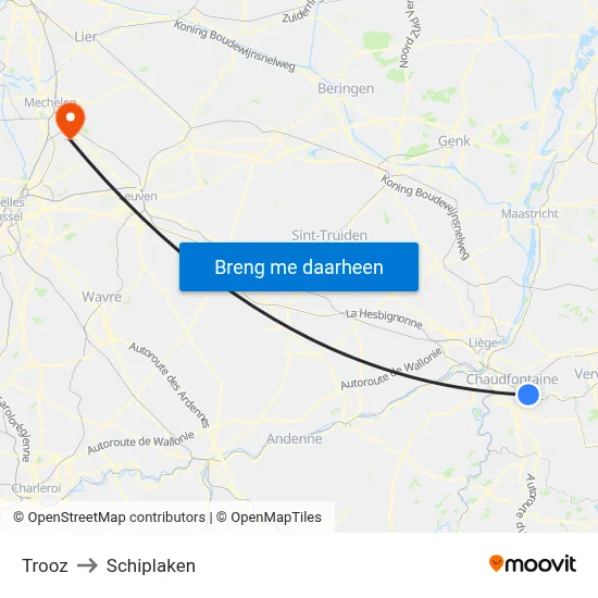 Trooz to Schiplaken map