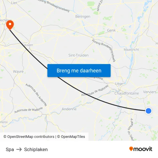 Spa to Schiplaken map