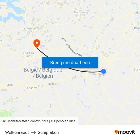 Welkenraedt to Schiplaken map