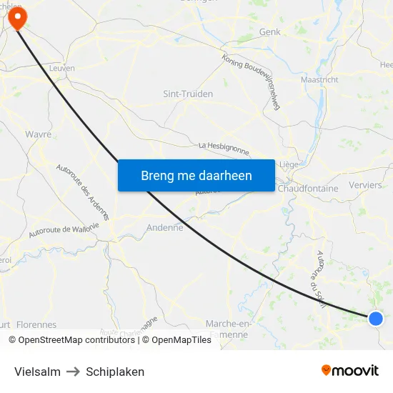Vielsalm to Schiplaken map