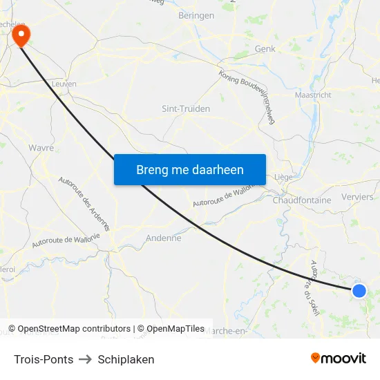 Trois-Ponts to Schiplaken map