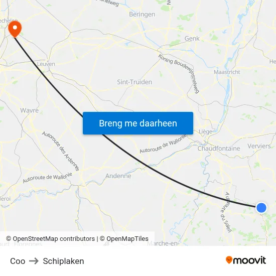 Coo to Schiplaken map