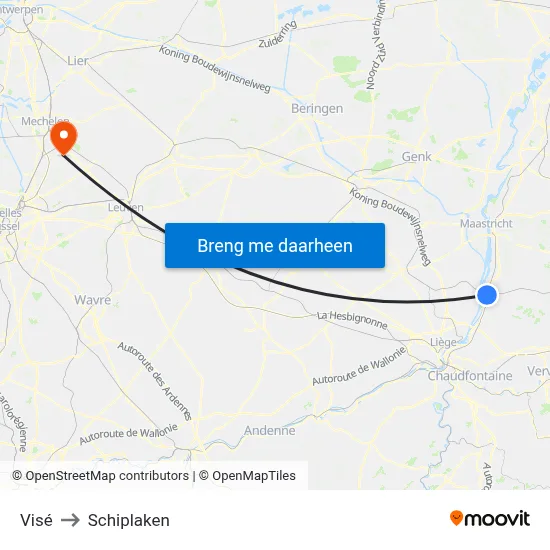 Visé to Schiplaken map