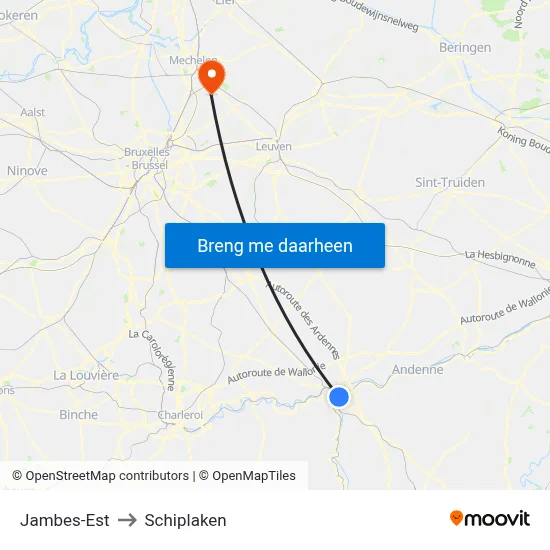 Jambes-Est to Schiplaken map