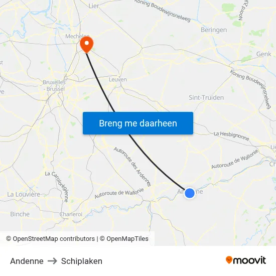 Andenne to Schiplaken map