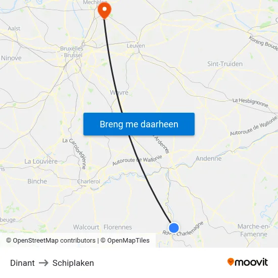 Dinant to Schiplaken map