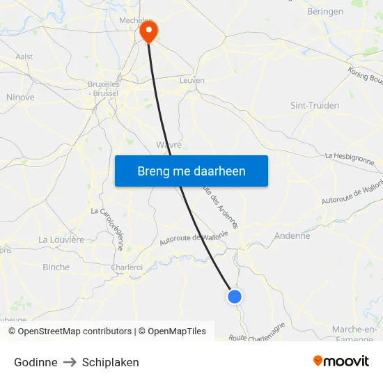 Godinne to Schiplaken map
