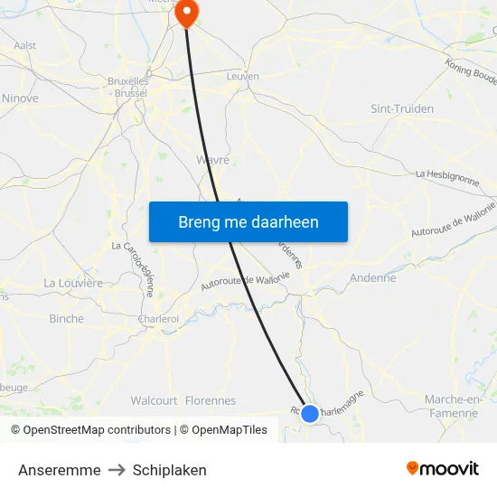 Anseremme to Schiplaken map