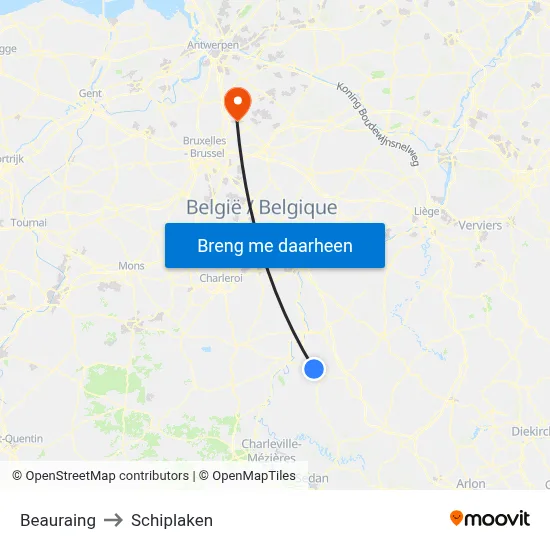 Beauraing to Schiplaken map