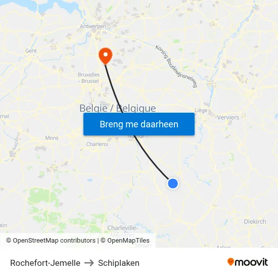 Rochefort-Jemelle to Schiplaken map