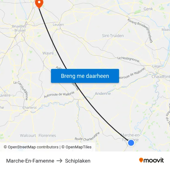 Marche-En-Famenne to Schiplaken map