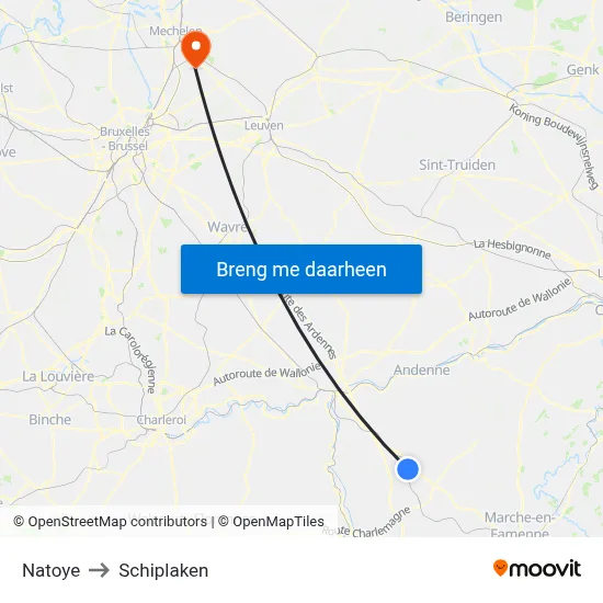 Natoye to Schiplaken map