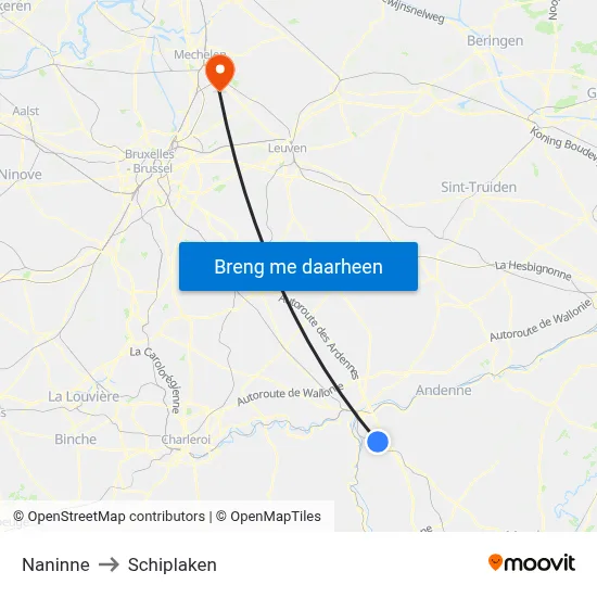 Naninne to Schiplaken map